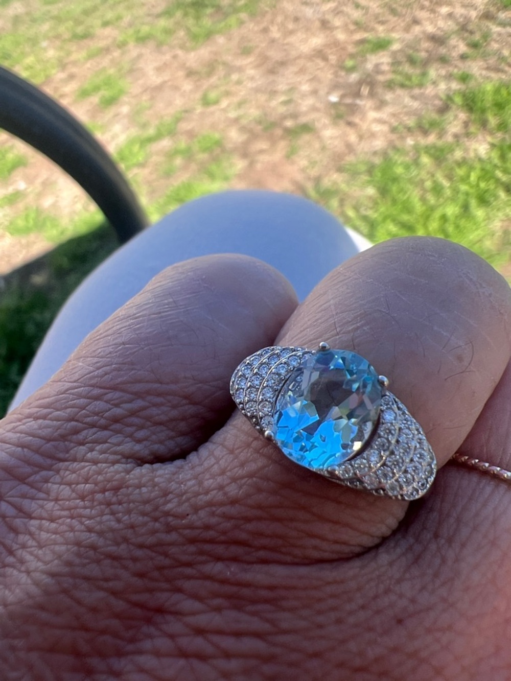 Sterling Silver Blue Aquamarine Halo Cocktail Ring size7 can adjusted
